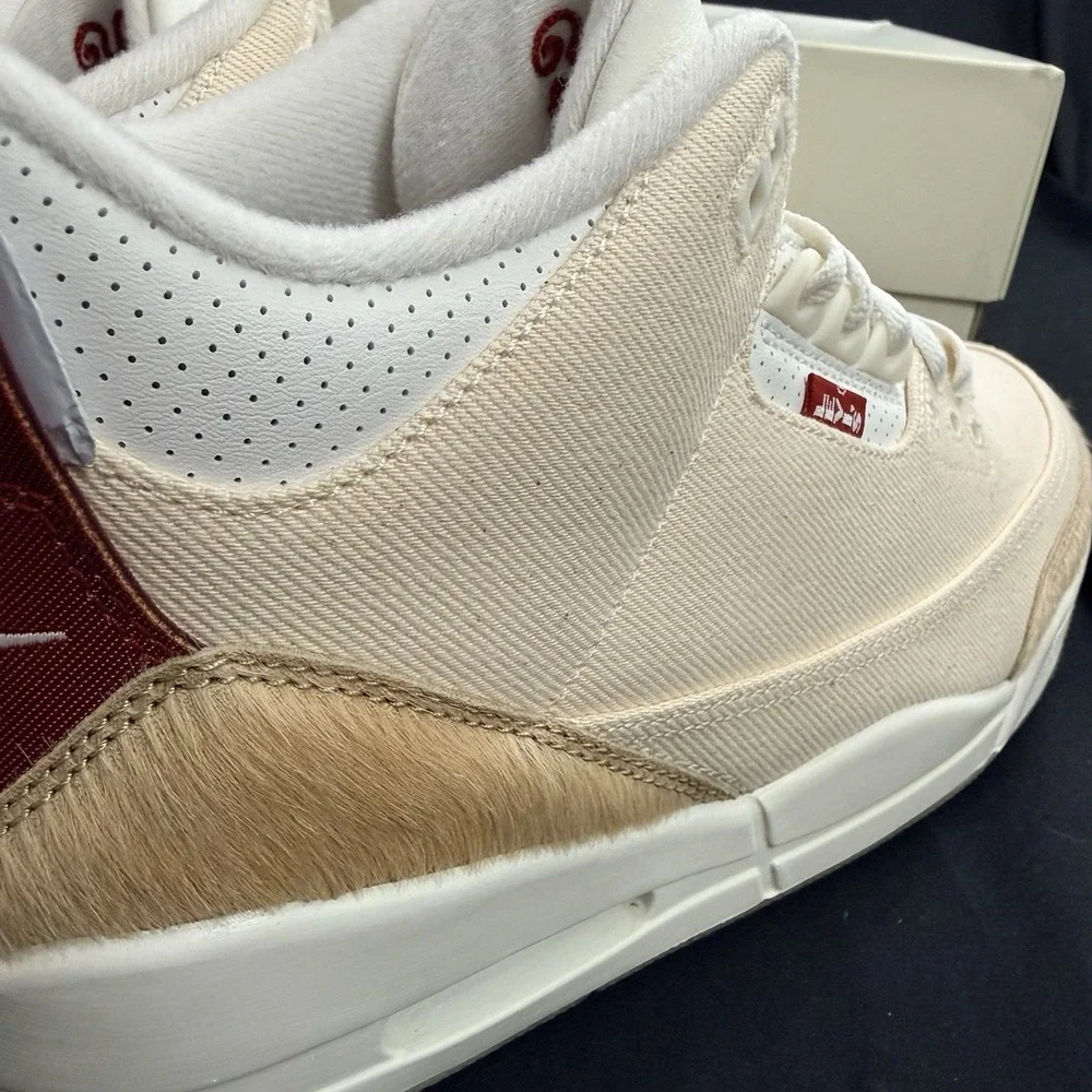 Jordan 3 Retro Levi's Men's Size 9 Lunar New Year Denim Sail Gym Red Sneakers